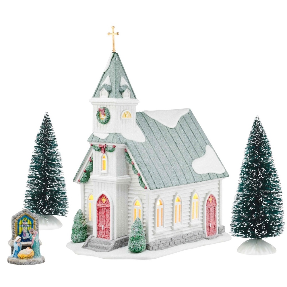 First Frost by Department 56 Lighted Porcelain “Cedar Isles Church” - Picture 3 of 17